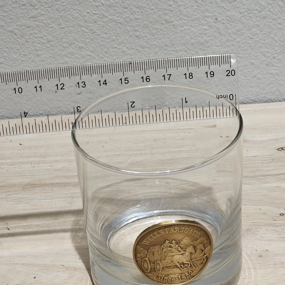 Wells Fargo Cocktail Glass Banking  Memorabilia Stagecoach Bronze Medallion